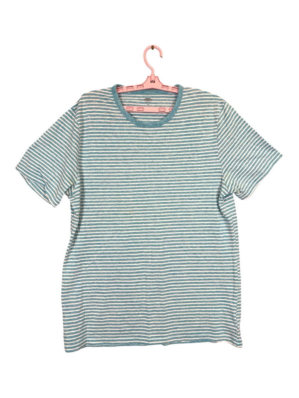 Old Navy Men's Striped Crewneck T-Shirt in Teal & White Classic Summer, Size L